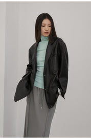 Firelady Fur Women‘s Genuine Lambskin Leather Jacket - Imported Vegetable-Tanned Suede, “Oversized Leather Blazer”