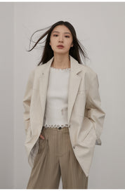 Firelady Fur Women‘s Genuine Lambskin Leather Jacket - Imported Vegetable-Tanned Suede, “Oversized Leather Blazer”