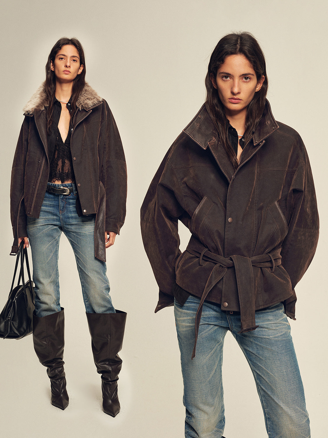 Firelady Fur Women's Goose Down Parka Coat with Detachable Toscana Shearling Fur Collar“Modern Traveler”