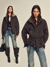 Firelady Fur Women's Goose Down Parka Coat with Detachable Toscana Shearling Fur Collar“Modern Traveler”