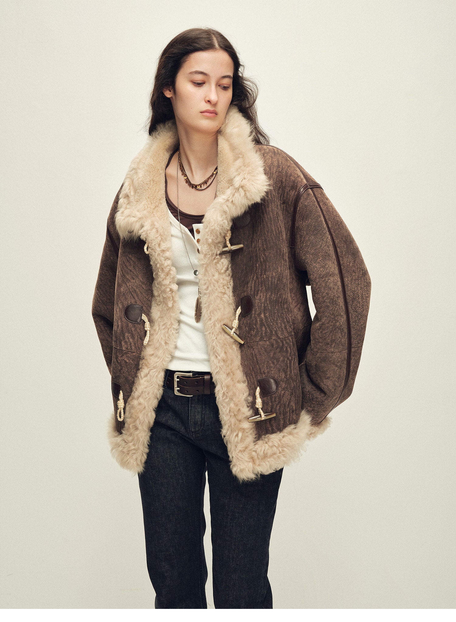 Firelady Fur Women's Shearling Coat | Merino Wool & Curly Toca Trim, Imported Two-Tone Plush Shawl Collar“Galaxy Gala”