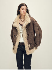 Firelady Fur Women's Shearling Coat | Merino Wool & Curly Toca Trim, Imported Two-Tone Plush Shawl Collar“Galaxy Gala”