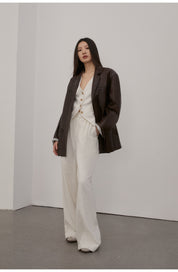 Firelady Fur Women‘s Genuine Lambskin Leather Jacket - Imported Vegetable-Tanned Suede, “Oversized Leather Blazer”