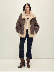 Firelady Fur Women's Shearling Coat | Merino Wool & Curly Toca Trim, Imported Two-Tone Plush Shawl Collar“Galaxy Gala”