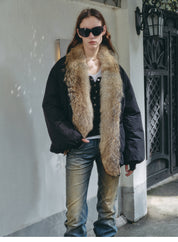 Fireladyfur Women’s Down Parka with Detachable Real Wolf Fur Trim Polish White Goose Down “Glacier Parka”