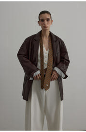 Firelady Fur Women‘s Genuine Lambskin Leather Jacket - Imported Vegetable-Tanned Suede, “Oversized Leather Blazer”