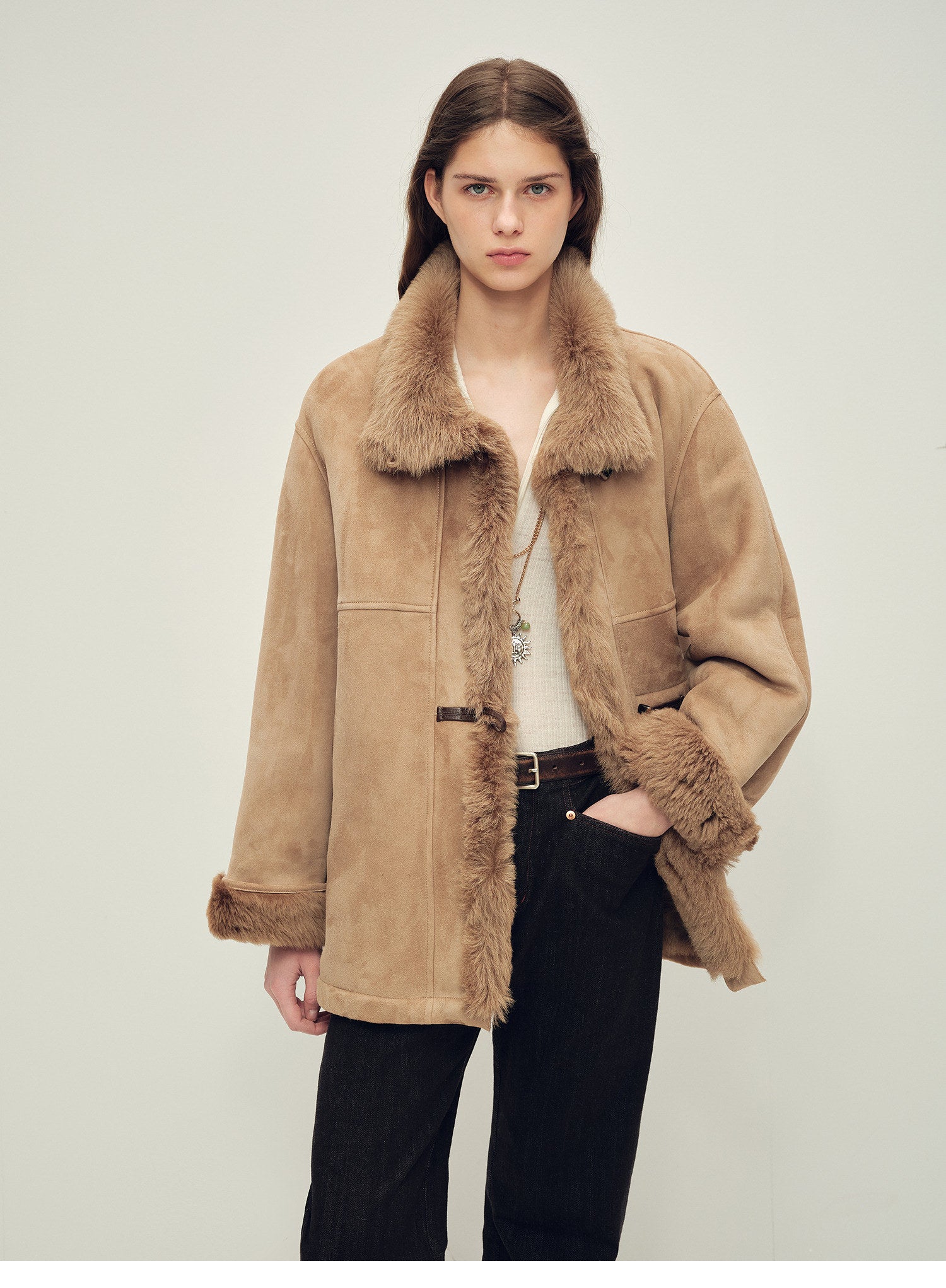 Firelady Fur Women‘s Shearling Jacket with Italian Tuscan Curly Wool Suede Collar“Glam Belle”
