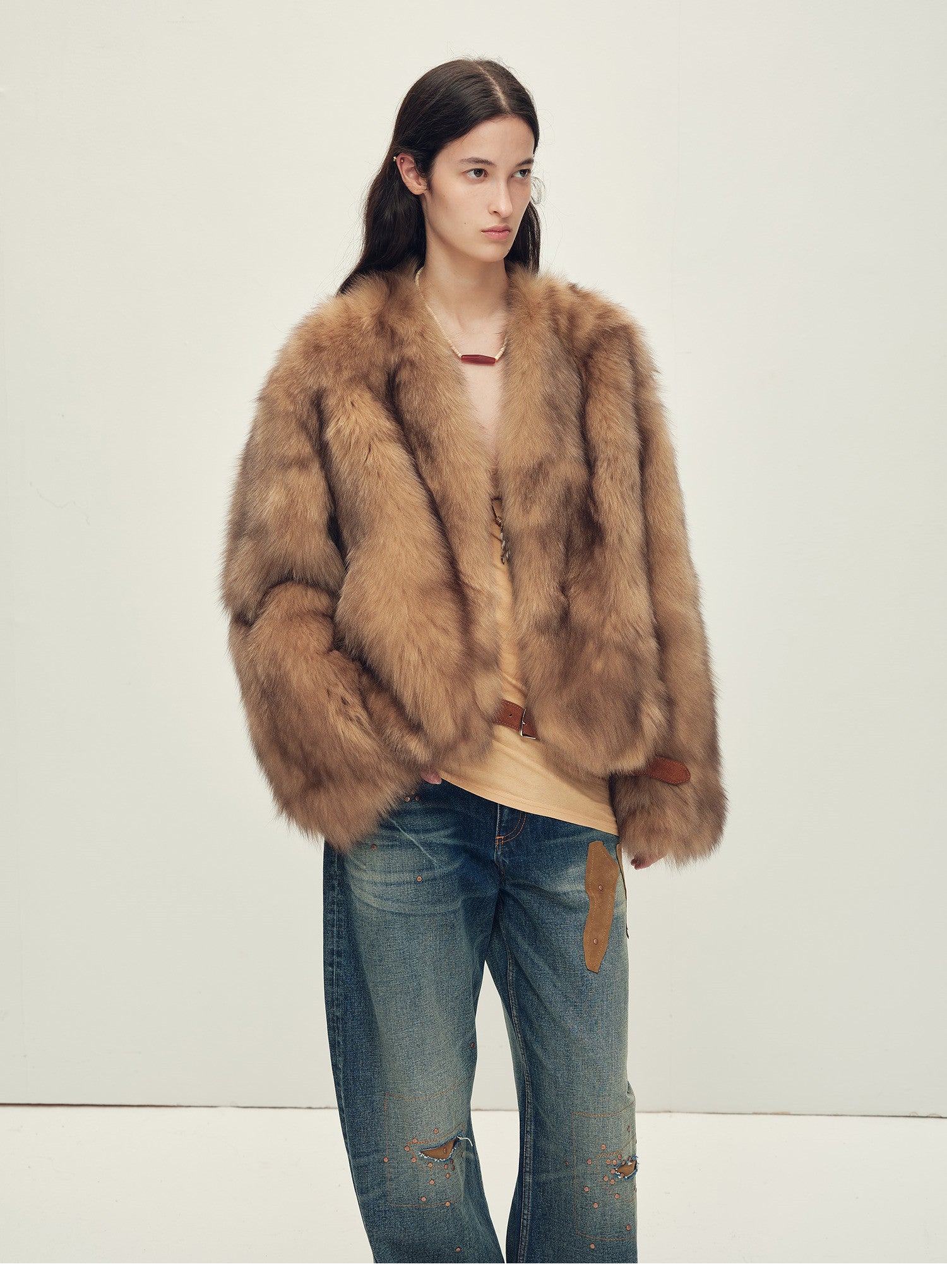 Firelady Fur Women‘s Short Fox Fur Coat | SagaFurs Crown-Grade Ombré Dyed Collar“Chic Sister”