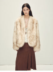 Firelady Fur Women‘s Short Fox Fur Coat | SagaFurs Crown-Grade Ombré Dyed Collar“Chic Sister”
