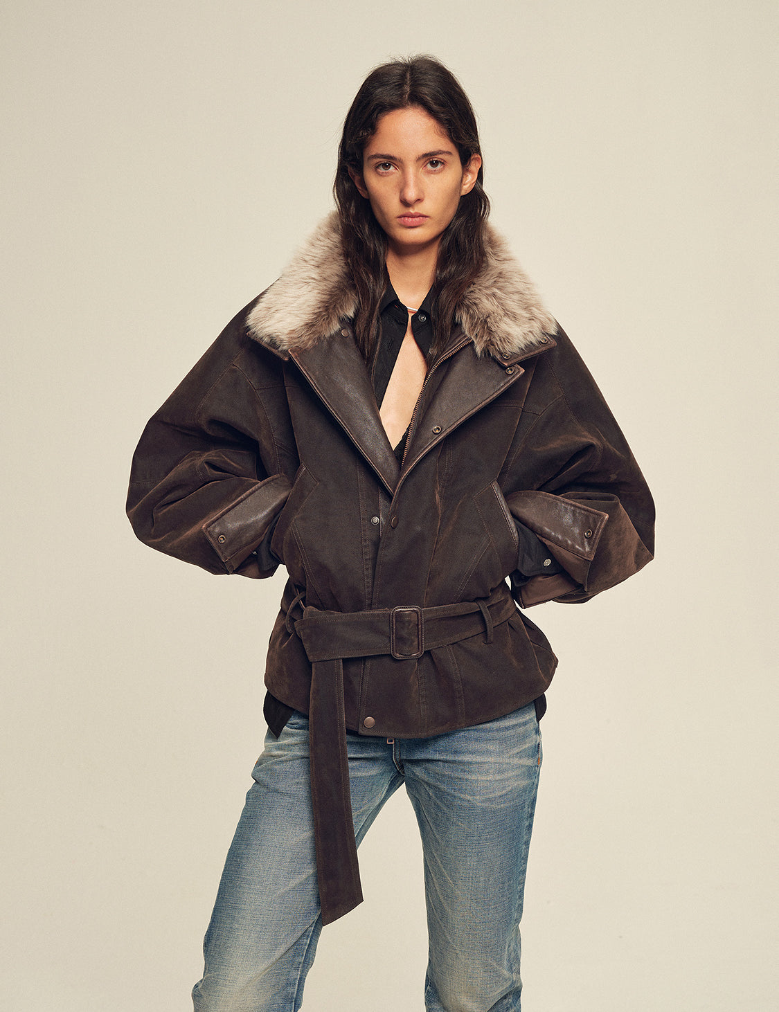 Firelady Fur Women's Goose Down Parka Coat with Detachable Toscana Shearling Fur Collar“Modern Traveler”