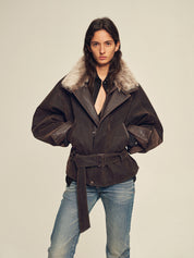 Firelady Fur Women's Goose Down Parka Coat with Detachable Toscana Shearling Fur Collar“Modern Traveler”