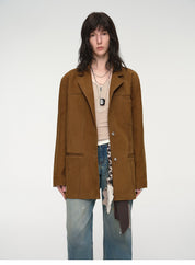 Firelady Fur Women‘s Genuine Lambskin Leather Jacket - Imported Vegetable-Tanned Suede, “Oversized Leather Blazer”