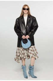 Firelady Fur Women‘s Genuine Lambskin Leather Jacket - Imported Vegetable-Tanned Suede, “Oversized Leather Blazer”