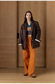 Firelady Fur Women‘s Genuine Lambskin Leather Jacket - Imported Vegetable-Tanned Suede, “Oversized Leather Blazer”