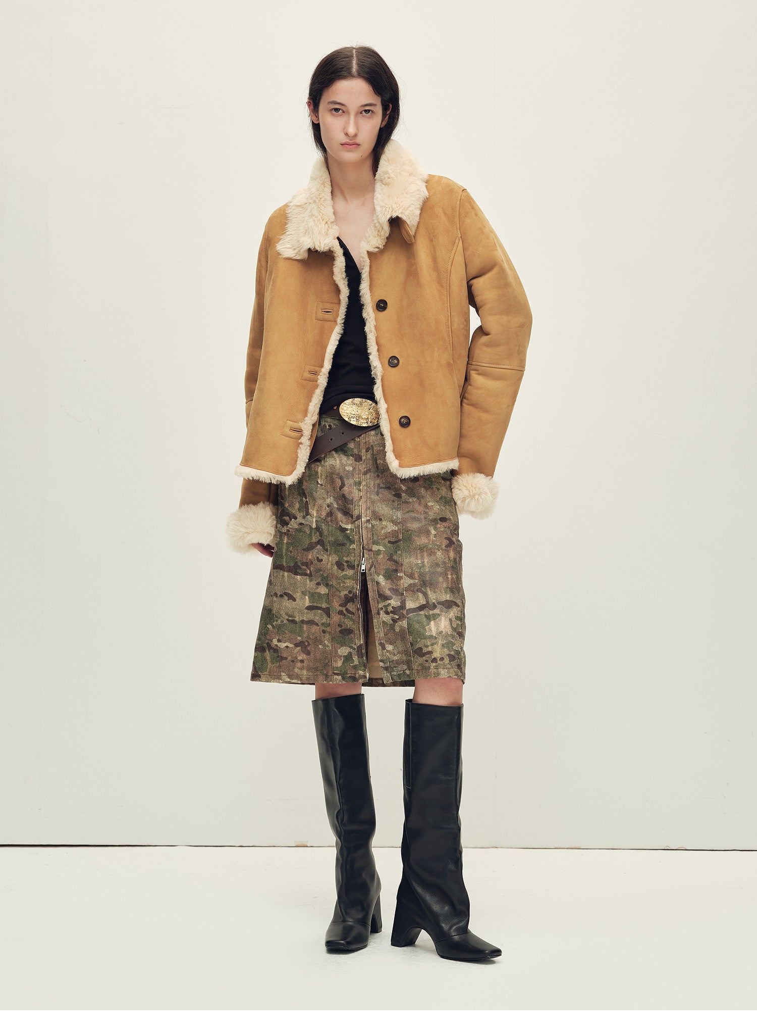 Firelady Fur Women’s Shearling Coat Crafted with Italian Contrast Suede & Tuscan Shearling“Winter Mochi”