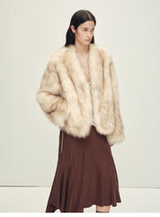 Firelady Fur Women‘s Fox Fur Coat with Hand-Sprayed Ombré Finish | Saga Furs, V-Neck Design"Gone with the Wind"