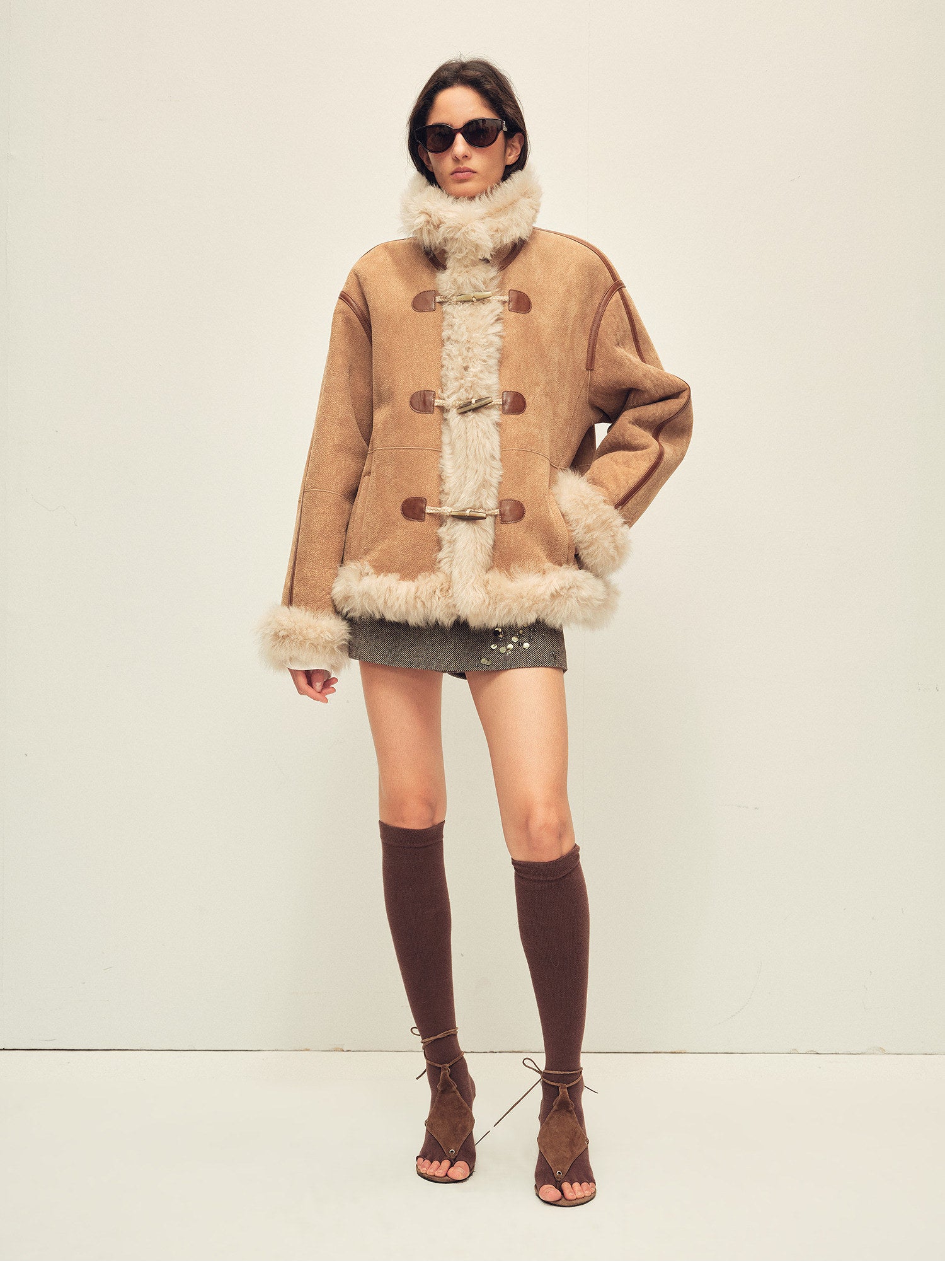 Firelady Fur Women's Shearling Coat | Merino Wool & Curly Toca Trim, Imported Two-Tone Plush Shawl Collar“Galaxy Gala”