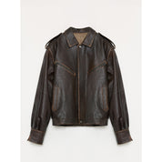 "Barn Feelings" Vintage distressed vegetable tanned sheepskin sleeves removable two-way genuine leather jacket