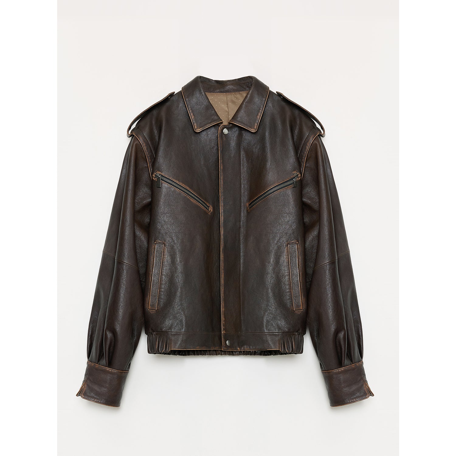 "Barn Feelings" Vintage distressed vegetable tanned sheepskin sleeves removable two-way genuine leather jacket