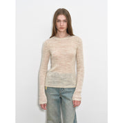 "Lazy Day Essential" Textured Mohair Blend Round Neck Stretch Knit Base Layer for Fall/Winter Women