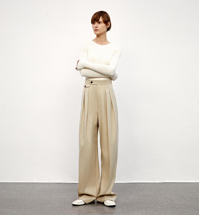 Wool Blend High-Waisted Slimming Suit Pants for Women