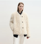 "Ghost Horse Girl" merino curly sweetheart collar straight fur coat