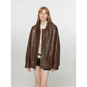 Rebel Vintage distressed waxed sheepskin silhouette lapel leather jacket