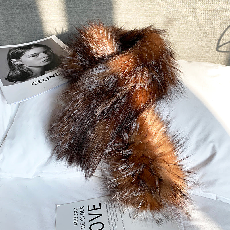 Fox Fur Knitted Scarf Warm Double-Sided Fur Neck Scarf