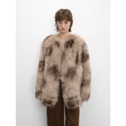 Heartbeat private collection Casual casual sense of chicken heart collar two-color printing craft disc buckle fox fur coat