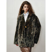 FF×JW Colorful Secret Retro Fashionable Leopard Print V-neck Merino Wool Sheepskin Jacket