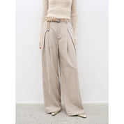 "City Stroll" casual and relaxed wool-blend double-pleated straight draped wide-leg casual trousers for autumn