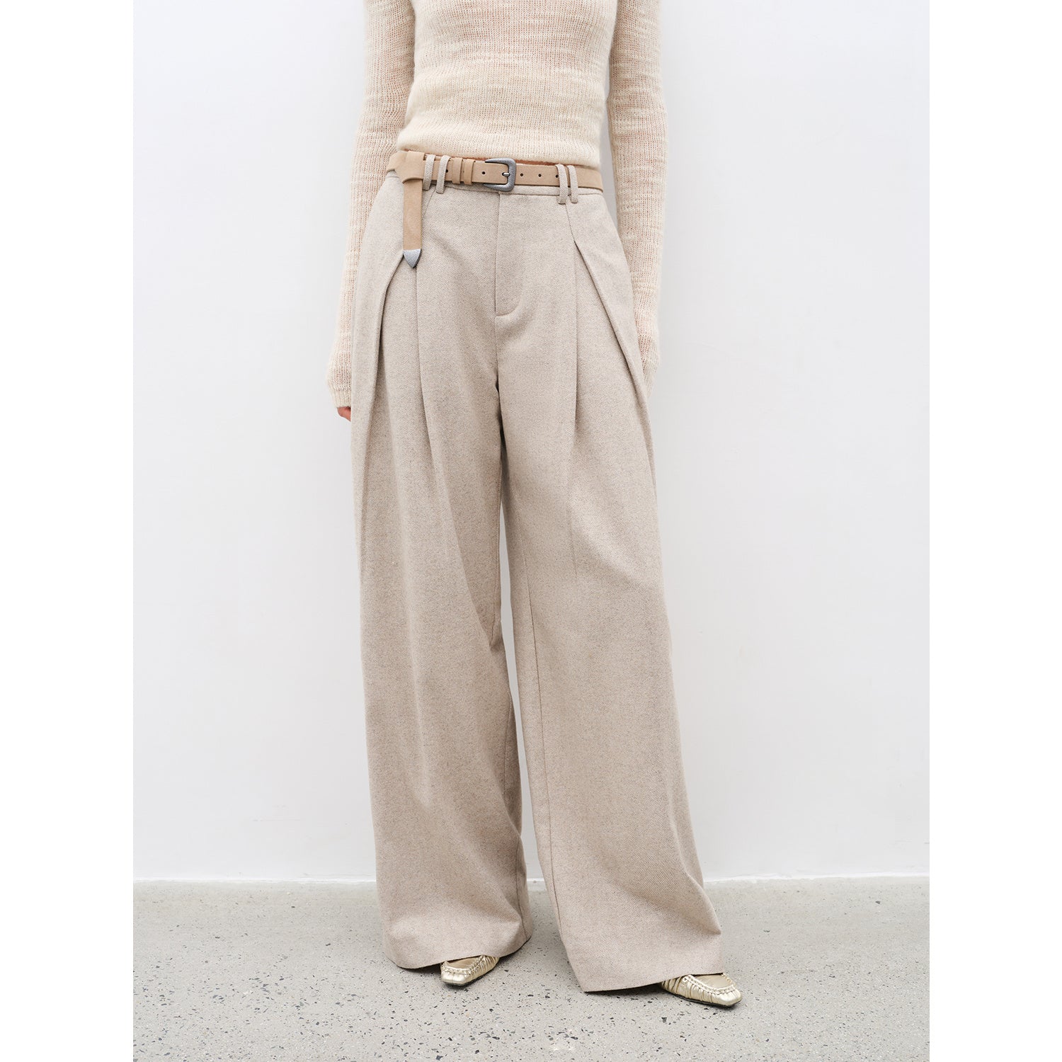 "City Stroll" casual and relaxed wool-blend double-pleated straight draped wide-leg casual trousers for autumn