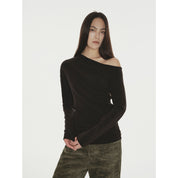 "Fashionable Street" Off-shoulder Slim Fit Lyocell Tencel Wool Long Sleeve T-shirt