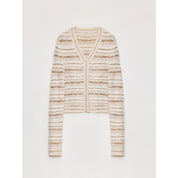 "Nice Weekend" striped mixed woven V-neck early spring layered knitted cardigan top