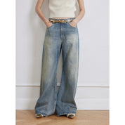 "Magic Dream" Retro Modern Washed Chicken Claw Wrinkled Jeans Women's Spacious Straight Wide Leg Pants