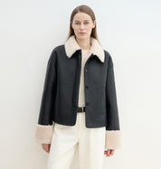 Slightly Sweet Latte Second Generation Furry Lapel Casual Straight Shearling Jacket