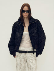Casual stand-up collar jacket-style fluffy sheep curly hair fashionable short  bomber coat"Curly Story"