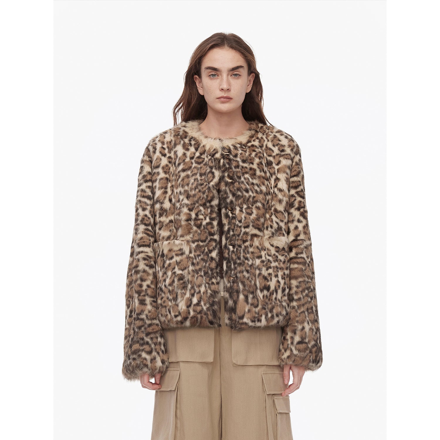 "Leopard Print Guide" Stylish and Classic Round Neck Leopard Print Rabbit Fur Jacket