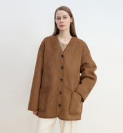 "Freke"Premium Wool V-Neck Drop Shoulder Reversible Vintage-Inspired Fur Coat