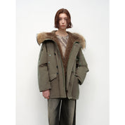 "Coastal Highway II" Hooded Raccoon Fur Collar 90% Duck Down Sheep Shearling Lined Down Parker