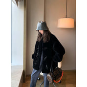 "Yemora" imported merino wool sheepskin small stand collar fur coat for women