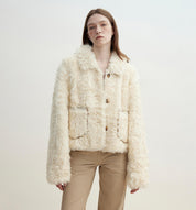 "Rachel" sfumato two-tone shearling fur lapel fur coat