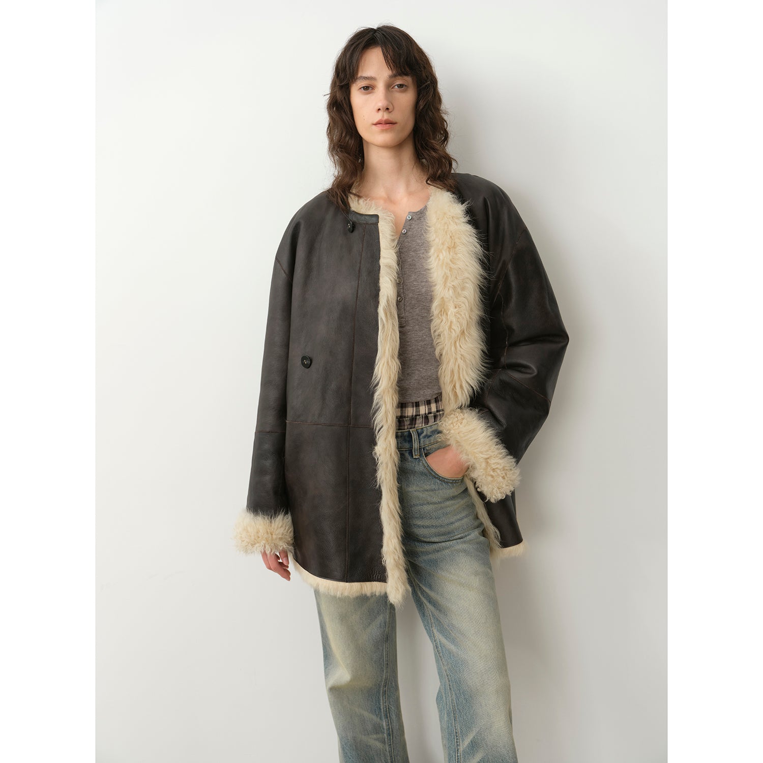 "Double-sided Fantasy" simple elegant casual double-sided Tuscan wool sheepskin fur coat for women