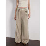 “Street Sketch”Fine-Spun Wool Fashion, Waistless Pleated Loose-Fitting Straight-Leg and Wide-Leg Casual Trousers for Women