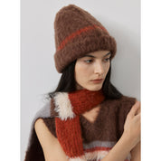 Ambiance Bowler Hat Mohair Wool Blend Vintage Colorblock Knit Hat Scarf Set