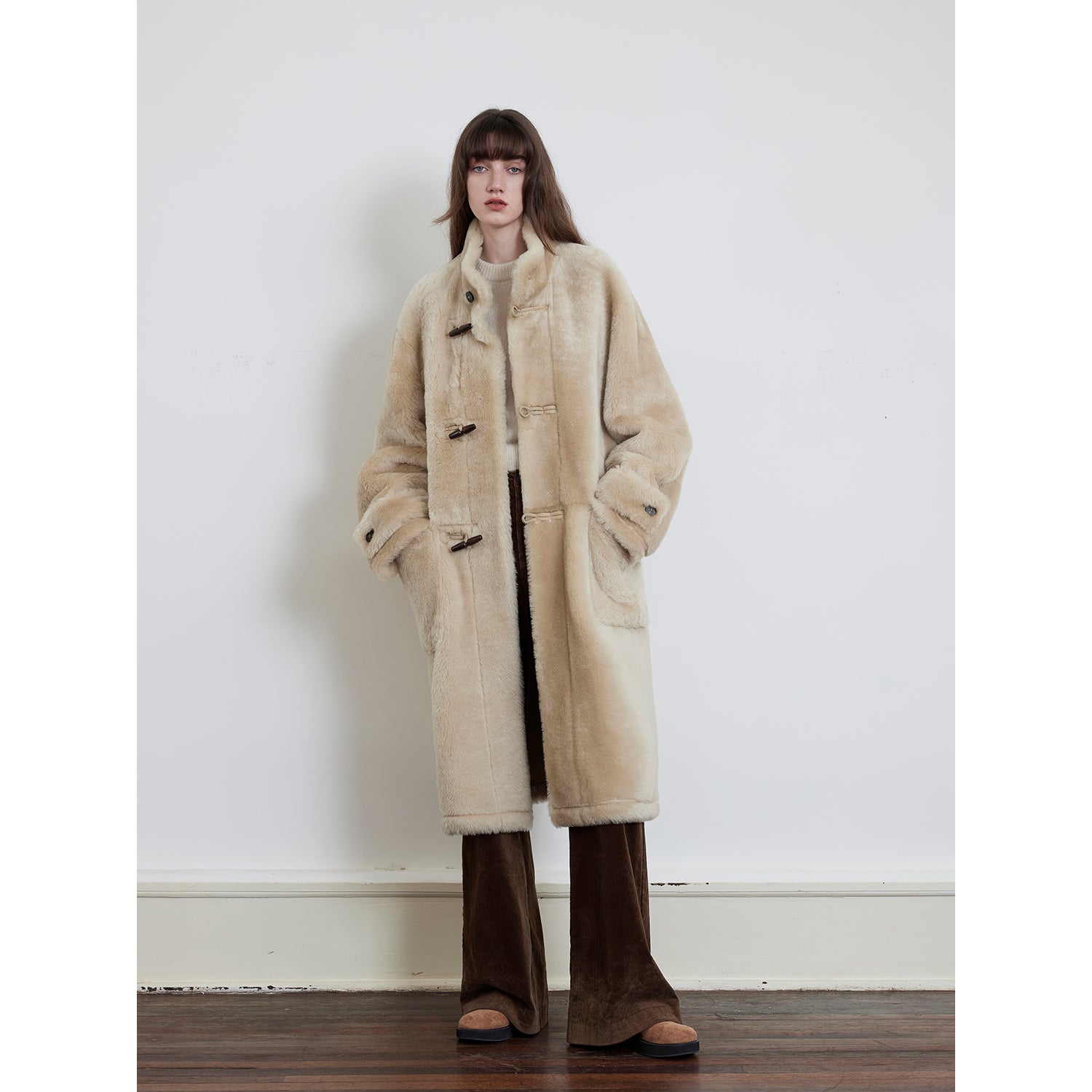 Dreamer Stand Collar Casual Imported Merino Long Sheepskin Jacket