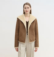 Floating Dune Contrast Navy Collar Shearling  Jacket