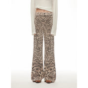 “Wild roar”vintage original leopard print Turkish imported washed slimming straight-leg bootcut jeans