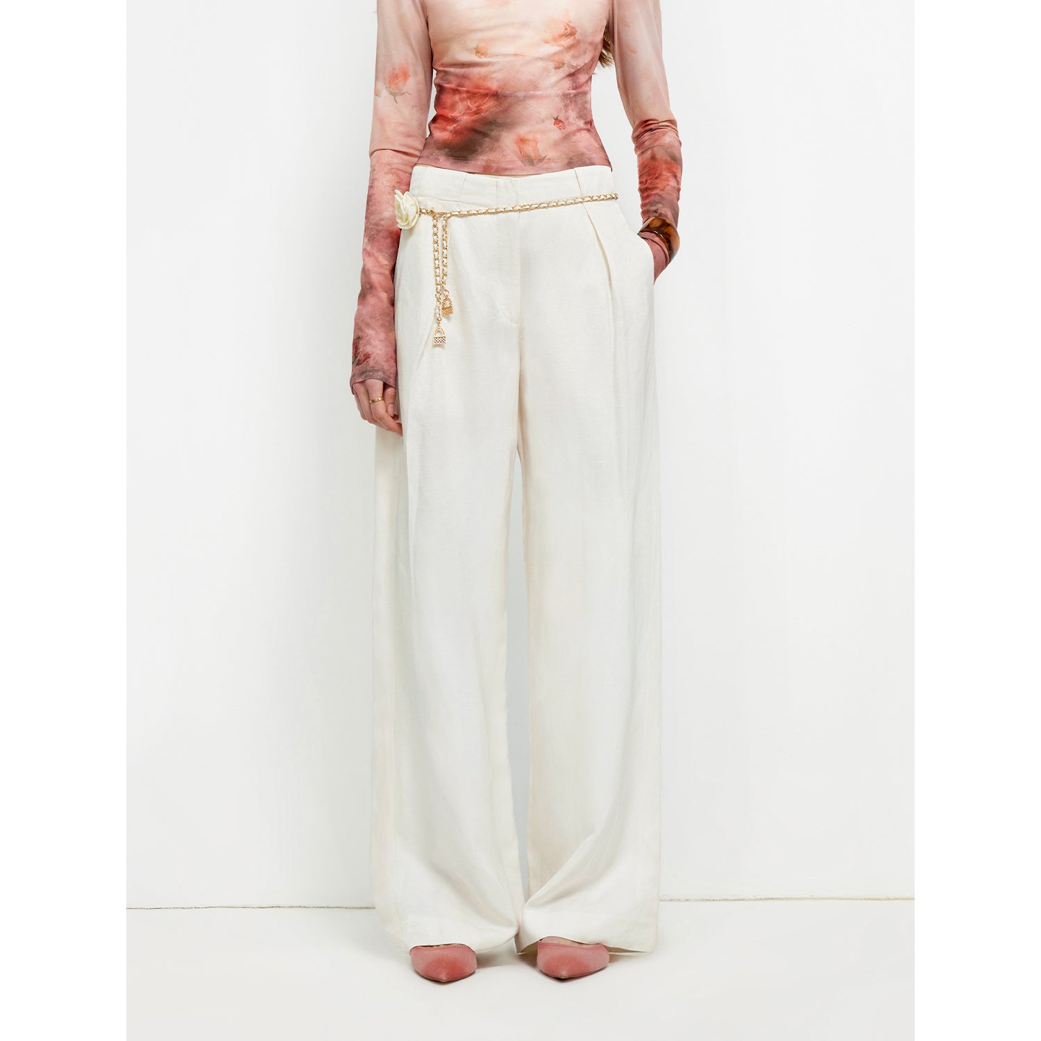 "Relaxed Old Money" Acetate Linen Old Money-Inspired Draped Mid-Waist Single-Pleat Straight-Leg Wide-Leg Casual Pants