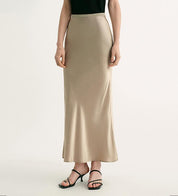 "Extremely luxurious" American EASTMAN acetate glossy bias-cut elegant slim fishtail skirt